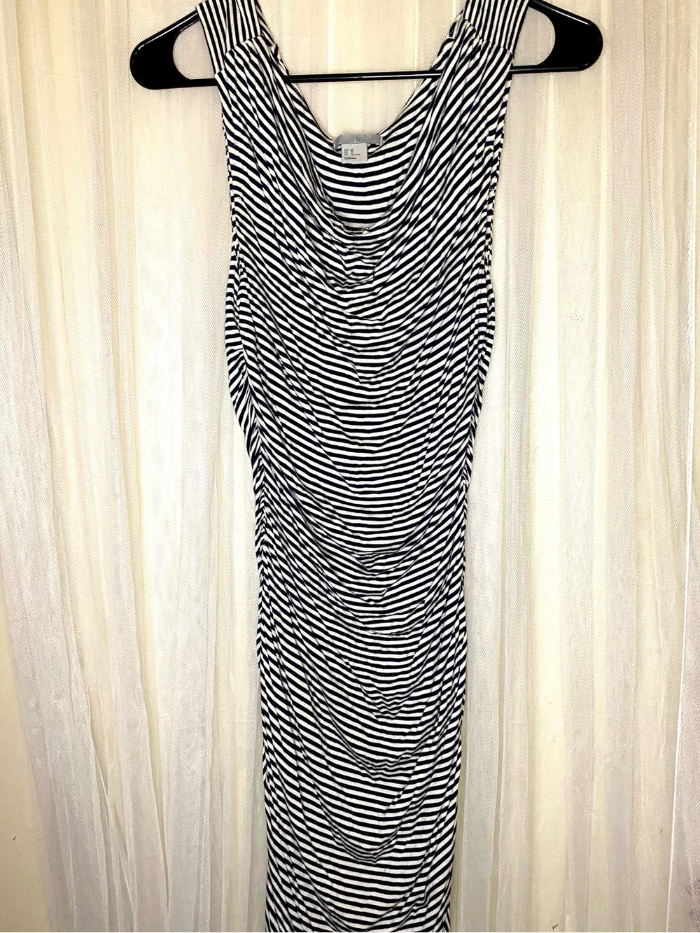H&M Black and White Striped Sleeveless Drape Midi Dress SZ 10